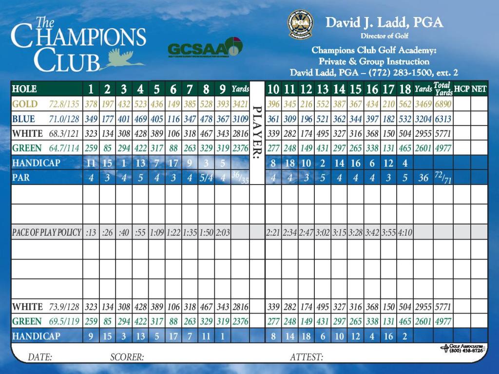 Scorecard & Course Layout Champions Club at Summerfield